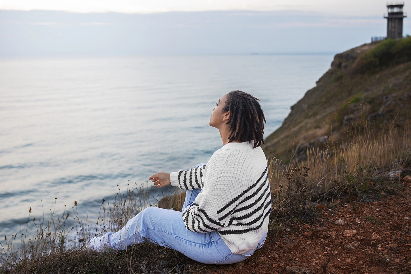 sitting by the sea shore